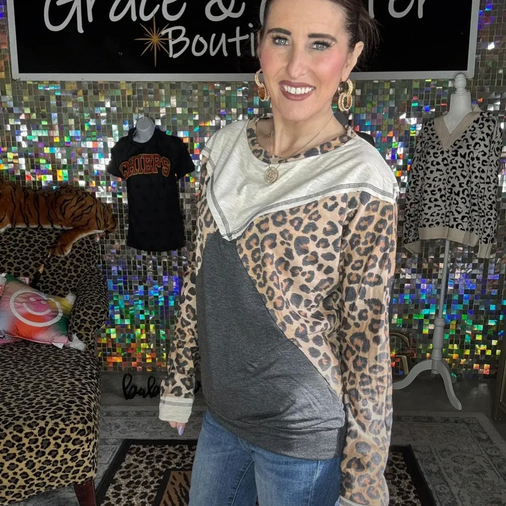 BOGO NWOT- Women's Leopard Print Colorblock Top- S